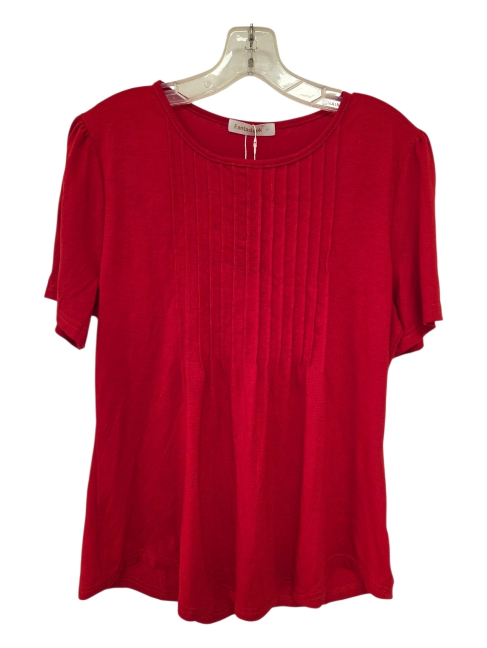 Fantaslook Red Pintuck Front Short Sleeve Tee, Large, NWT